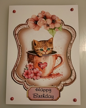 Kitties and Teacups 1 - 6x4 inch topper with decoupage  by Shirley Taylor