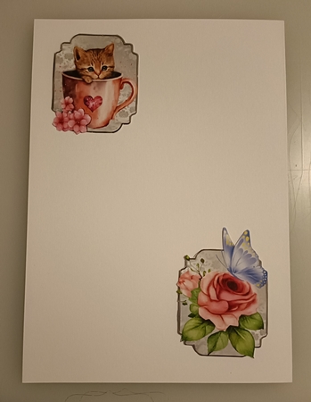 Kitties and Teacups 1 - 6x4 inch topper with decoupage  by Shirley Taylor