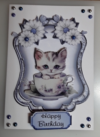 Kitties and Teacups 2 - 6x4 inch topper with decoupage  by Shirley Taylor