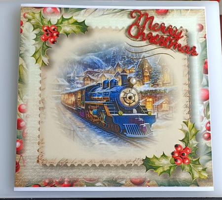 Vintage Christmas Stamp - Steam Train 8x8 by Shirley Taylor