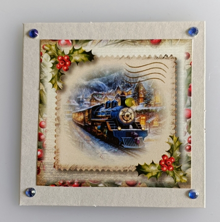 Vintage Christmas Stamp - Steam Train 8x8 by Shirley Taylor