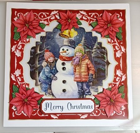 Kids building snowman card front 3 by Shirley Taylor
