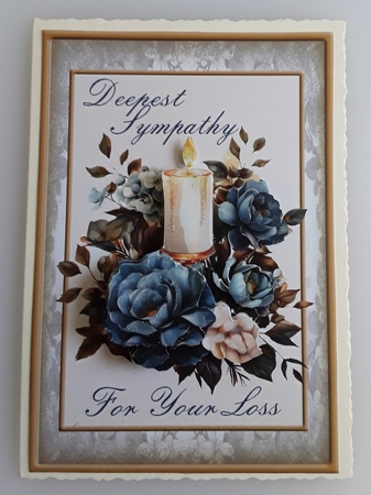 4x6 Blue and White Roses Candle Sympathy card topper by Shirley Taylor