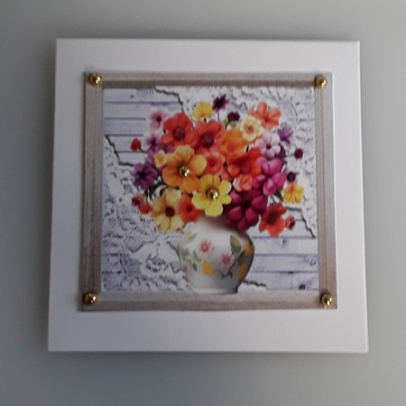 Pretty Blue Wood, Lace Corners With Flower Vase 8x8 (One) by Shirley Taylor