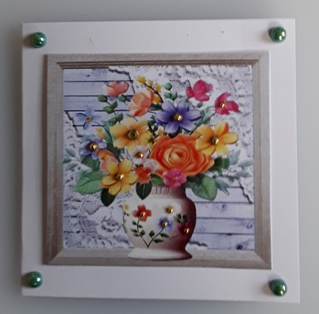 Pretty Blue Wood, Lace Corners With Flower Vase 8x8 (Three) by Shirley Taylor