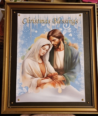 Snow Scene With Nativity Christmas Blessings (one) A4 by Shirley Taylor