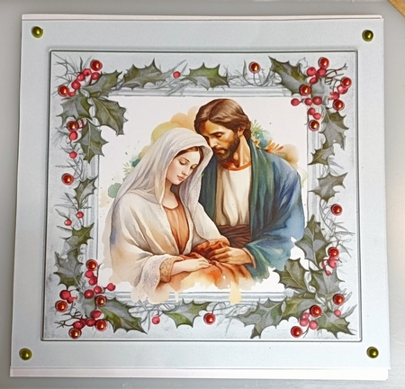 Lovely Nativity in Silver Holly Red Berry 8x8 Frame (One)  by Shirley Taylor