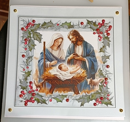 Lovely Nativity in Silver Holly Red Berry 8x8 Frame (Two) by Shirley Taylor