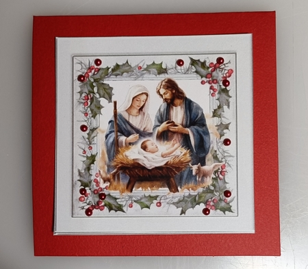 Lovely Nativity in Silver Holly Red Berry 8x8 Frame (Two) by Shirley Taylor