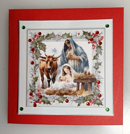 Lovely Nativity in Silver Holly Red Berry 8x8 Frame (Four) by Shirley Taylor