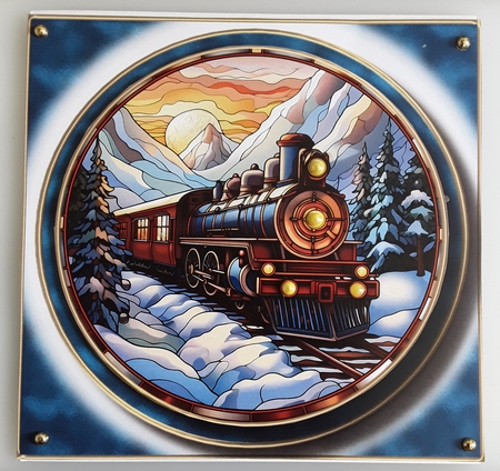 Christmas Steam Train Circle Stained Glass Multi Topper Kit by Shirley Taylor