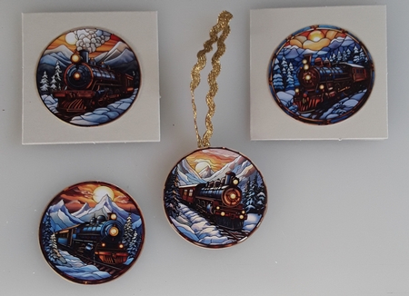 Christmas Steam Train Circle Stained Glass Multi Topper Kit by Shirley Taylor