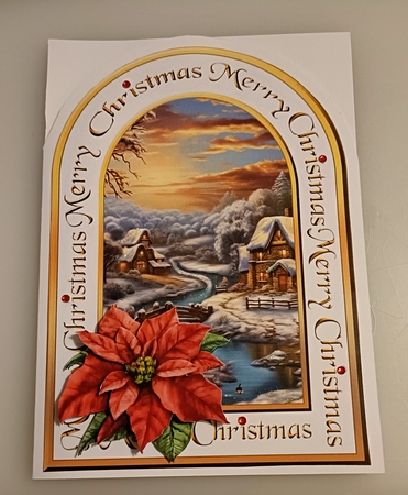 Arched card Winter scene with poinsettias by Shirley Taylor
