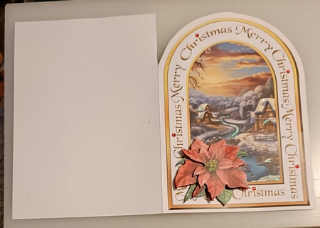 Arched card Winter scene with poinsettias by Shirley Taylor