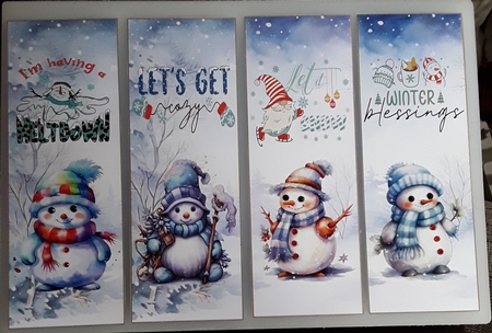 Christmas Snowmen x 4 Bookmarks sheet 2 by Shirley Taylor