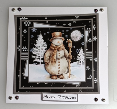 Snowman and deer 5x5 cards with decoupage and sentiment tiles by Shirley Taylor