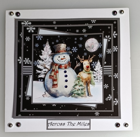 Snowman and deer 5x5 cards with decoupage and sentiment tiles by Shirley Taylor