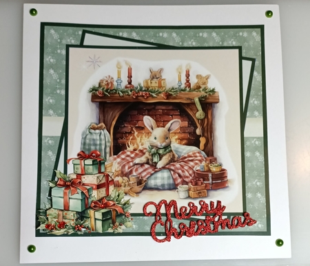 Cosy bunny Christmas morning 7x7 with sentiment tiles, decoupage, insert, blank tiles and gift tags by Shirley Taylor