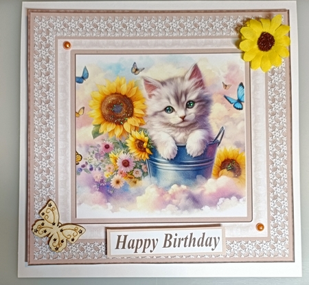 Sunflower kitten card front 14 by Shirley Taylor