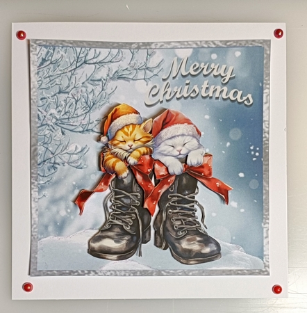 Santas Boots - 6x6 inch card front with decoupage by Shirley Taylor