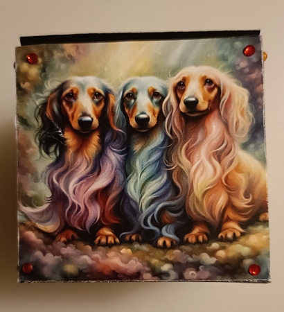 The Three Cute Dachshunds 7x7 Card Kit. Matching Box, Gift Bauble,Tag by Shirley Taylor