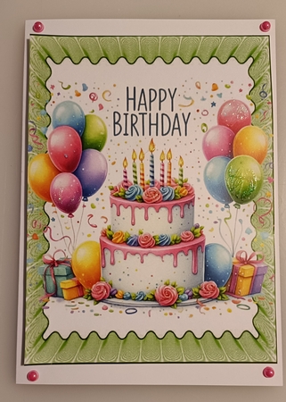 2 Lovely A5 Birthday Cakes With Balloons In Green Frill Frames by Shirley Taylor