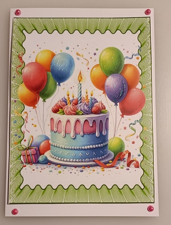 2 Lovely A5 Birthday Cakes With Balloons In Green Frill Frames by Shirley Taylor