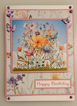 Wildflowers in pink and lilac and butterflies greeting card by Shirley Taylor
