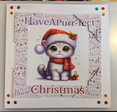 NEW* Word Art Border Card Have A Purr-fect Christmas Cat. 9 Piece 7x7 Complete Kit by Shirley Taylor