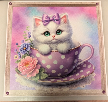 Cute White Kitty With Purple Bow 8X8 Toppers by Shirley Taylor