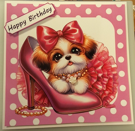 Cute Puppy With Makeup ,Pink Polkadot 8x8 (THREE) by Shirley Taylor