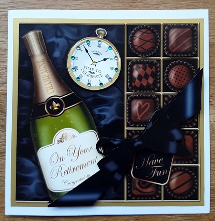 Retirement Champers N Chocs Quick Card 3D Decoupage by Shirley Taylor
