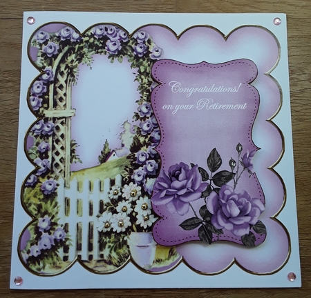 Lilac Rose Arch Retirement 8in Scallop Topper by Shirley Taylor