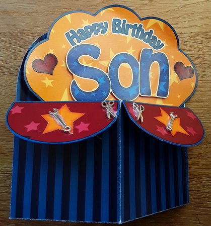 3D Birthday Son Diagonal Words Rubber Band Pop Up Box Card by Shirley Taylor