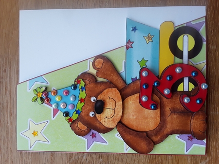 3rd Birthday Bear Over the Edge Card Front and Decoupage by Shirley Taylor