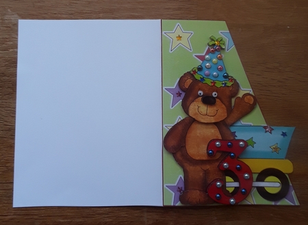 3rd Birthday Bear Over the Edge Card Front and Decoupage by Shirley Taylor