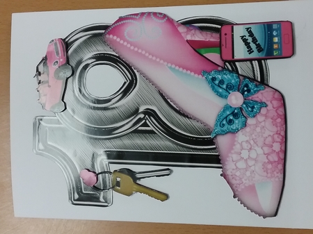 18 Birthday with Pink Shoe and Mini Cooper by Shirley Taylor