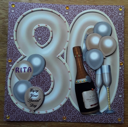 80th Birthday Large Shaped Card Front Female by Shirley Taylor