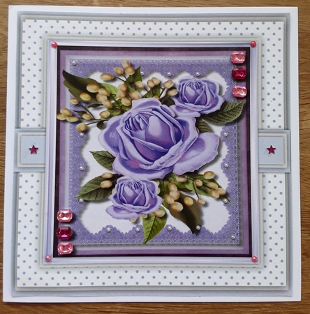 Lilac Roses on Cut Out Lace  by Shirley Taylor