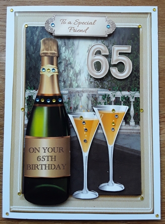 Birthday Toast 65th Birthday card by Shirley Taylor