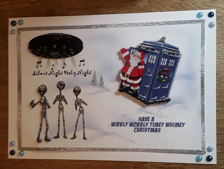 An Alien Christmas - A5 card front with decoupage. by Shirley Taylor