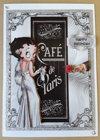 Girl About Town - A5 card front with decoupage by Shirley Taylor