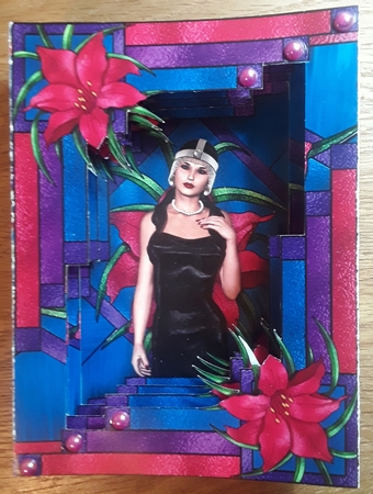 Art Deco Lady 3D Pop Out Concertina Stained Glass Style Box Card Kit & Matching Envelope by Shirley Taylor