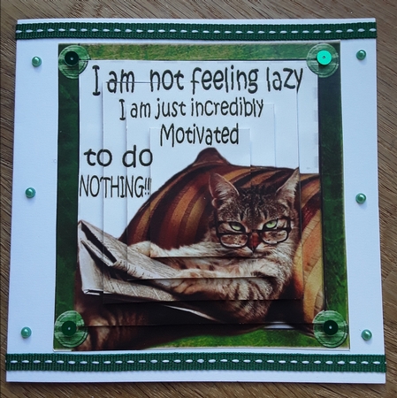 Lazy cat in armchair not motivated (green) pyramids by Shirley Taylor