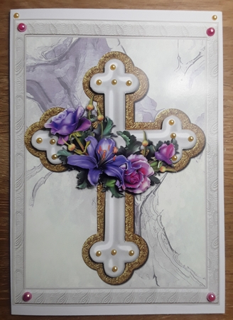 White & Gold Easter cross with flowers - various sentiments by Shirley Taylor