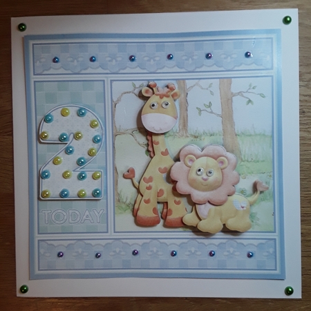 BIRTHDAY AGES 1 TO 5 BOY Lion & Giraffe Decoupage & Insert Kit by Shirley Taylor