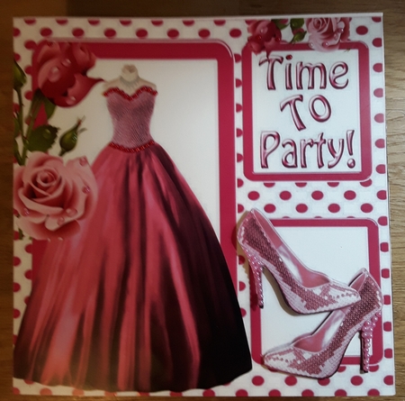Time to party pretty pink dress & sparkle shoes with roses 8x8 by Shirley Taylor