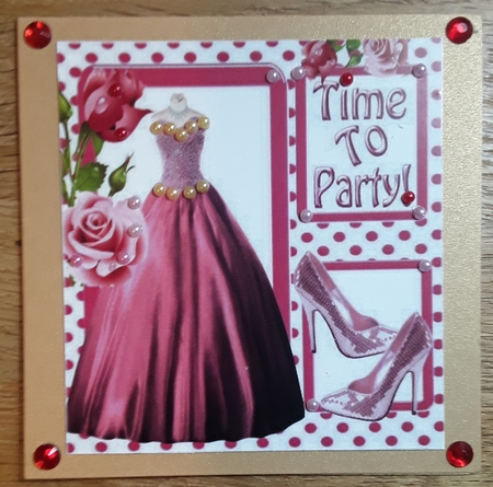 Time to party pretty pink dress & sparkle shoes with roses 8x8 by Shirley Taylor