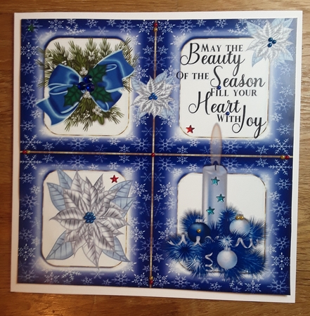  Blue Snowflake window with christmas embelishments 8x8 by Shirley Taylor