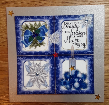  Blue Snowflake window with christmas embelishments 8x8 by Shirley Taylor
